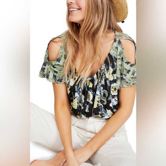 Free People Baja Babe Cold Shoulder Floral Print Top - Picture 1 of 14